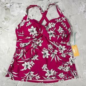 NEW Kona Sol Floral Tankini Size XL Red Pink Ruched TARGET NWT